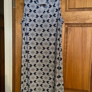 New Directions Navy and White Patterned Midi Dress